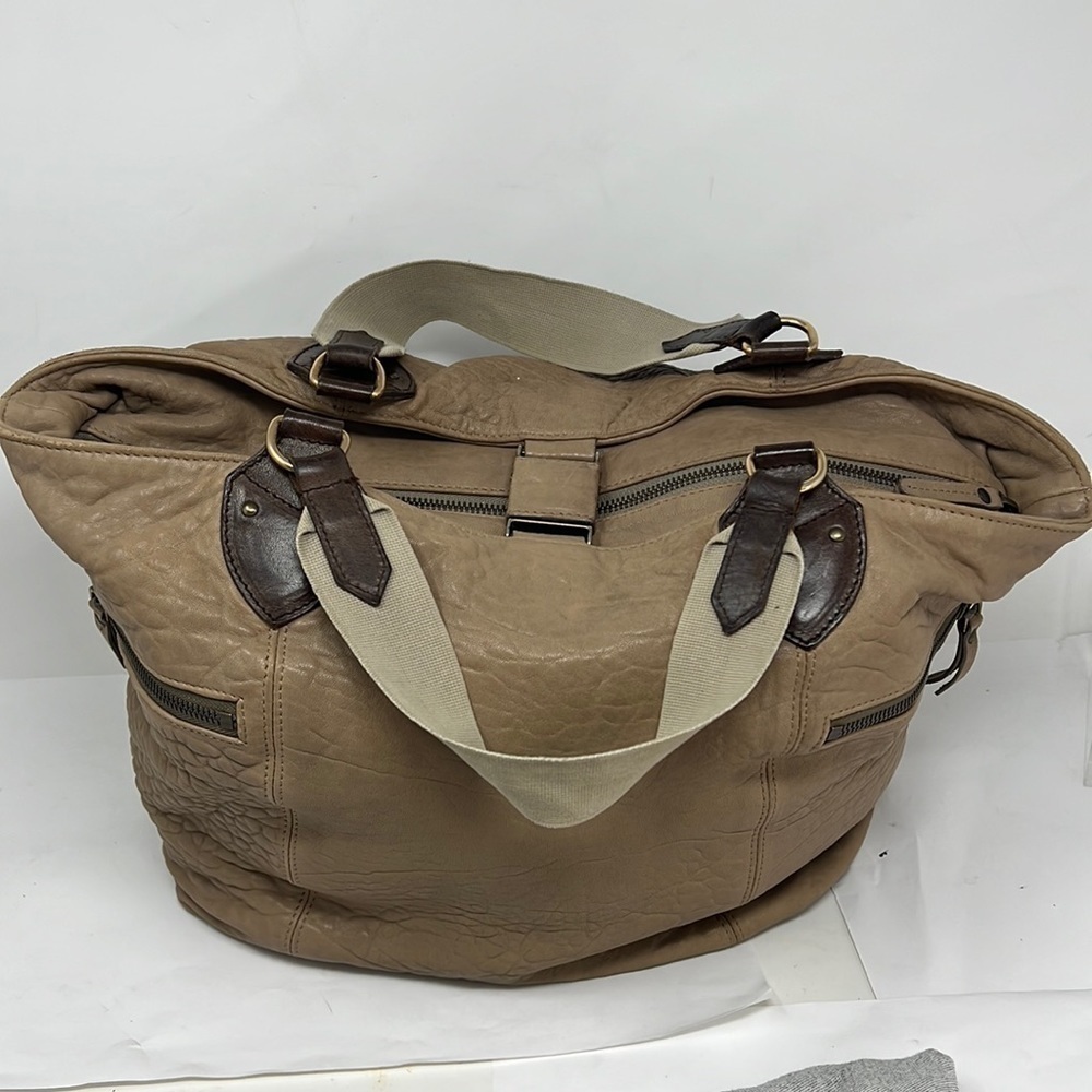 Brunello Cucinelli Taupe Leather Zip Top Dual Handle Tote Bag